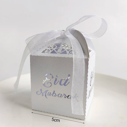 10Pcs Eid Mubarak Gift Box Ramadan Gift Packages Gold Hollow Eid Mubarak Candy Cake Box Eid Mubarak Decoration 2024 Muslim Party