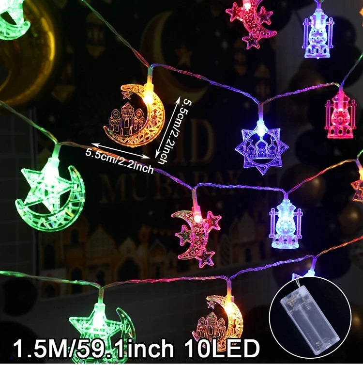 Moon Star Led String Lights Eid Mubarak Decor Ramadan Decoraion for Home 2024 Ramada Kareem Muslim Islam Al Adha Party Supplies