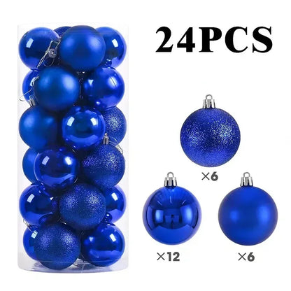 24/Pcs 8CM Christmas Ball Ornaments Set Painted Plastics Christmas Tree Pendant Decoration Christmas Decoration Accessories