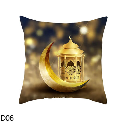 45cm Eid Mubarak Cushion Cover Golden Ramadan Pattern Home Decorative Pillowcase Islamic Muslim Party Favors Eid Party Supplies