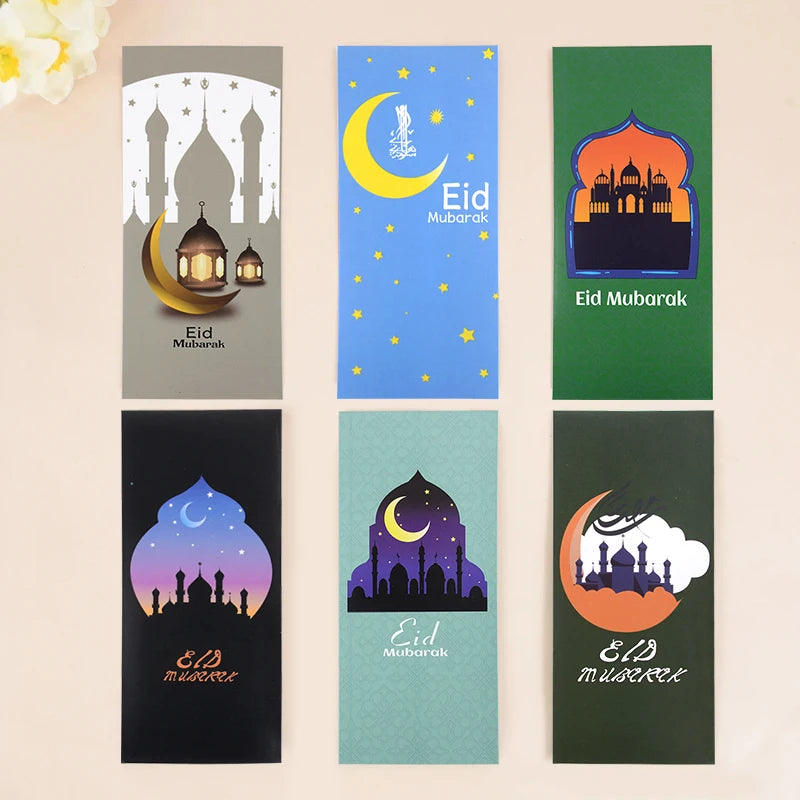 6Pcs Eid Mubarak Envelopes Money Gift Card Holder Ramadan Mubarak Decoration 2023 Islamic Muslim Eid Al-Fitr Invitation Supplies