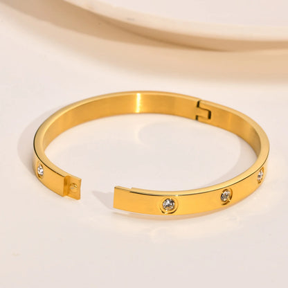 Cubic Zirconia Bangle Bracelet,18K Gold Plated Cuffs, Stainless Steel Jewelry Best Gifts for Valentine's Day Birthdays Gift