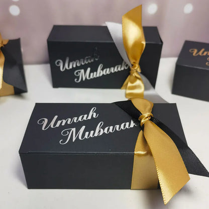 Umrah Mubarak Cardboard Treat Gift Boxes for Islam Eid Ramadan Mubarak Candy Box Goody Gifts Boxes Crafting Cookie Boxes（black）