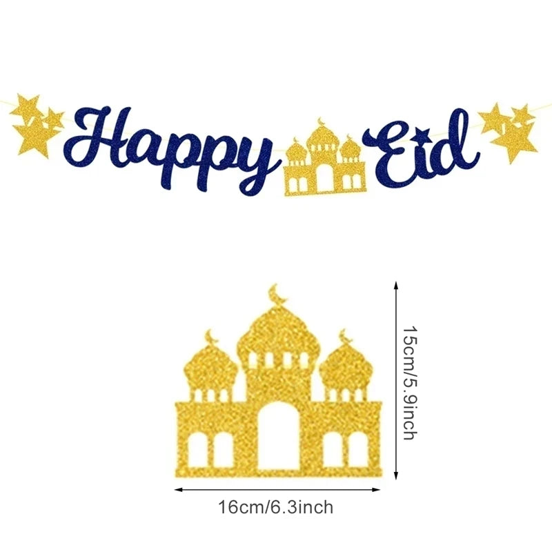 Eid Mubarak Banner Bunting Balloons Plates Tablecloth Kareem Ramadan Decoration for Home 2024  Muslim Islamic Party Supplies