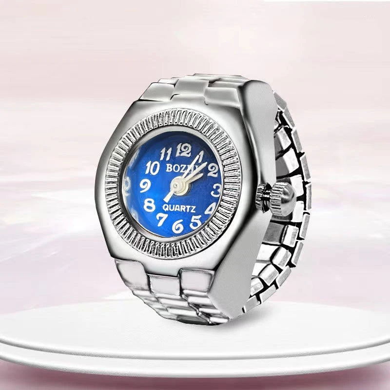 Steel Fun Vintage Punk Quartz Finger Pocket Watch Ring for Women Men Goth Clock Rings Digital Watch Elastic Stretchy Rings Gifts