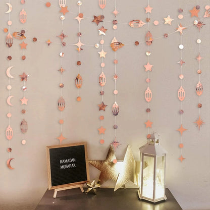 4M Eid Mubarak Banner Gold Silver Star Moon Paper Bunting Garland Ramadan Kareem Decoration Home Islamic Muslim Party Supplies