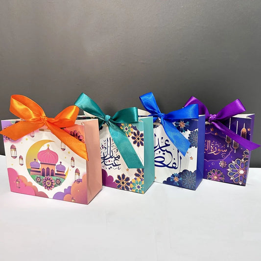 4Pcs Eid Mubarak Candy Gift Box Cookie Chocolate Packaging Boxes Bag Ramadan Mubarak Decoration 2024 Muslim Event Party Supplies