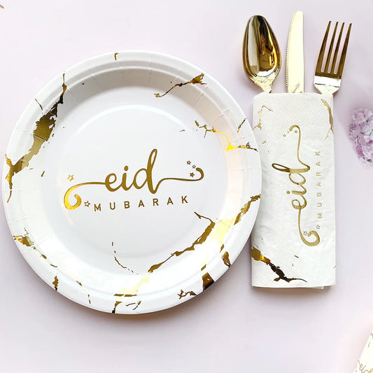 Ramadan Decoration Party Supplies EID Mubarak Paper Plate Cup for Ramadan Mubarak EID Party Home Decoration Islam Muslim Party