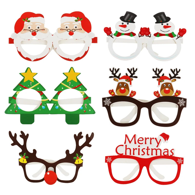9pcs Santa Claus Xmas Tree Elk Paper Glasses Frame Christmas Glasses Photo Prop Christmas Decorations New Year Navidad Kids Gift