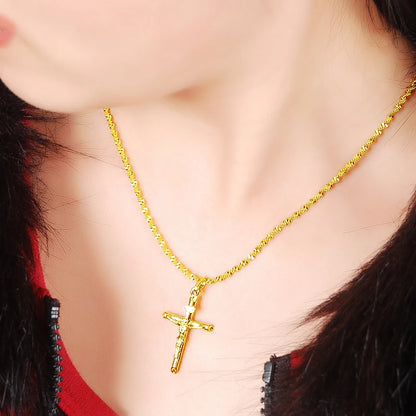 Real 24K Gold Color Cross Pendant & Necklace for Men/Women Gold Chain Religious Christian Jewelry Christmas Gifts