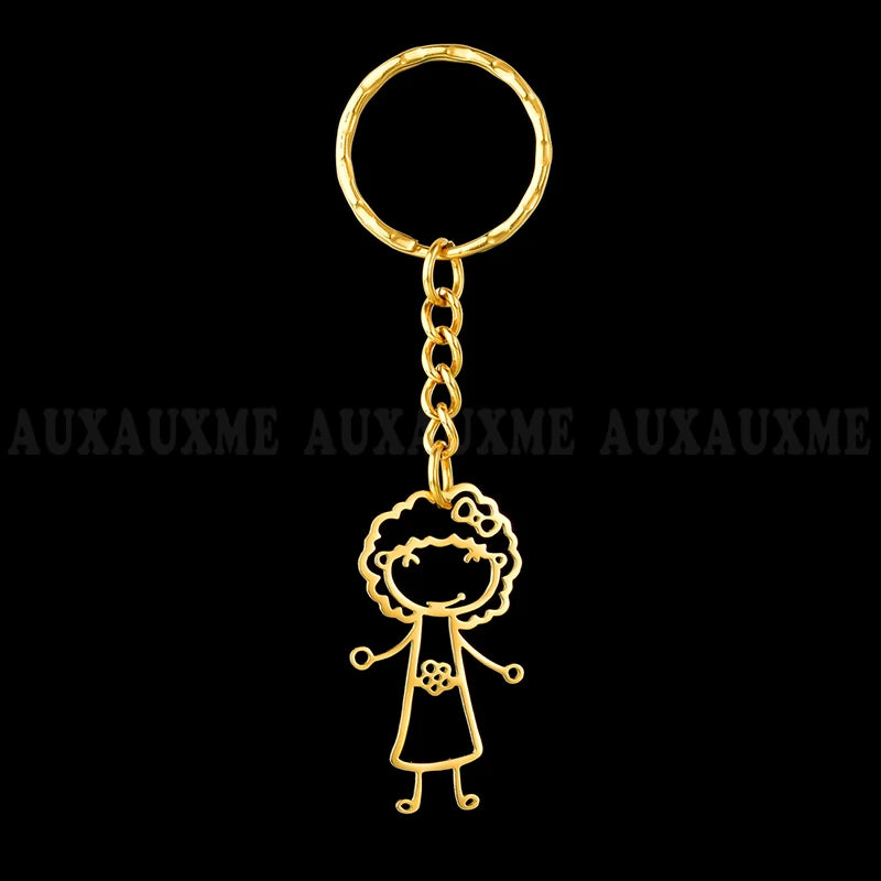 Auxauxme Customized Children's Drawing Keychain Stainless Steel Kid's Art Personalized Custom Name Keyring Christmas Kids GIFT