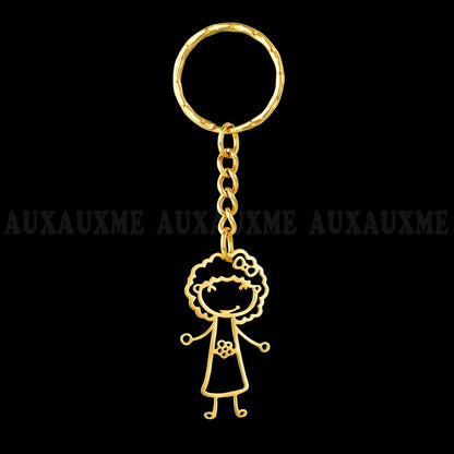 Auxauxme Customized Children's Drawing Keychain Stainless Steel Kid's Art Personalized Custom Name Keyring Christmas Kids GIFT
