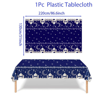 EID Mubarak Disposable Tablecloth EID Mubarak Decoration 2024 for Home Table Cloth Ramadan Kareem Islamic Muslim Party Decor