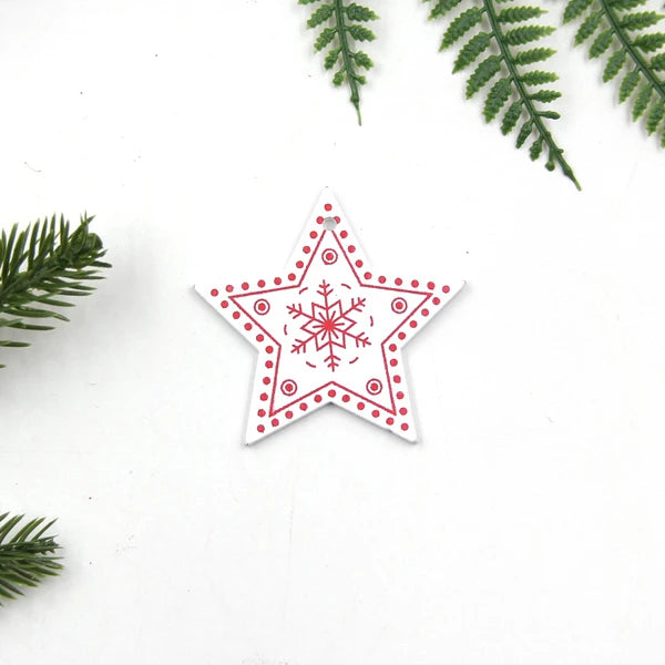 12pcs/Lot DIY White&Red Christmas Printed Wooden Pendants Ornaments for Kids Christmas Gifts Xmas Tree Ornaments Decorations