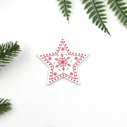 12pcs/Lot DIY White&Red Christmas Printed Wooden Pendants Ornaments for Kids Christmas Gifts Xmas Tree Ornaments Decorations