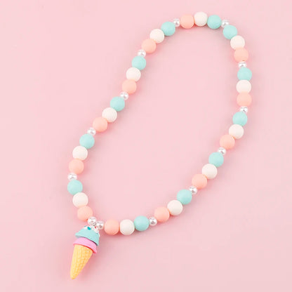Makersland Kids Necklaces for Girls Ice Cream Pendant Beaded Resin Necklace Candy Color Cartoon Cute Jewelry Christmas Presents