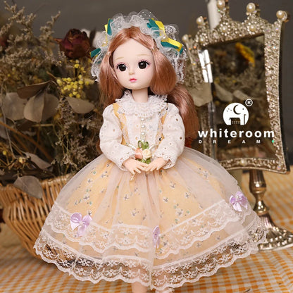 New 30cm BJD Doll Toy for Girls Children Retro Classic Wedding Dress Lolita Noble Rabbit Girl Holiday Birthday Gift Long Hair