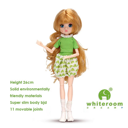 Slim 26cm Bjd Doll for Girl Purple Hair Big Eyes Fashion Princess Clothes Suit Accessories Decoration Eyelash Solid Doll Gift