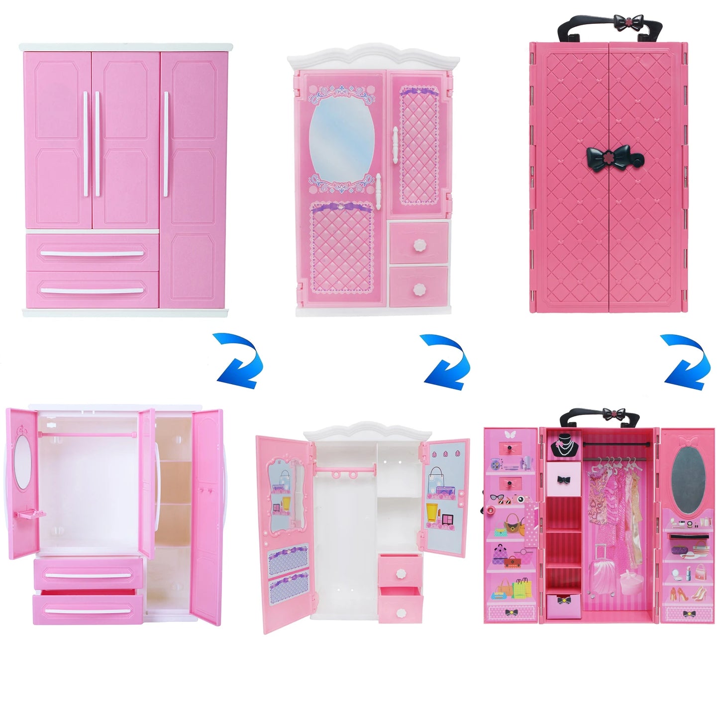43 Pcs/Set Mix Style Doll Furniture Wardrobe Mini Dress Shoes Glasses Bag Hangers 40 Accessories for Barbie Doll Kids Gift Toys