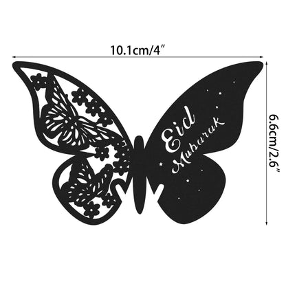 20pcs Eid Mubarak Hollow Butterfly Cup Card Wine Glass Paper Name Place Seat Card Wedding Party Ramadan Kareem Table Decorations