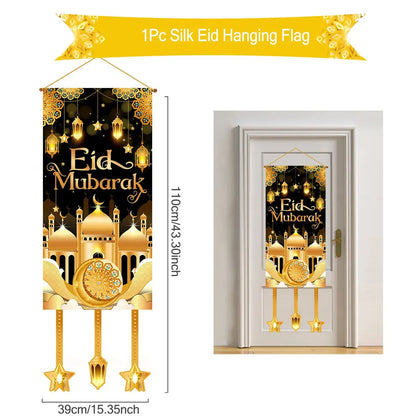 Eid Mubarak Decoration 2024 Hanging Flag Ramadan for Home Door Islamic Muslim Party Decor Ramadan Kareem Banner Eid Al-Fitr Gift