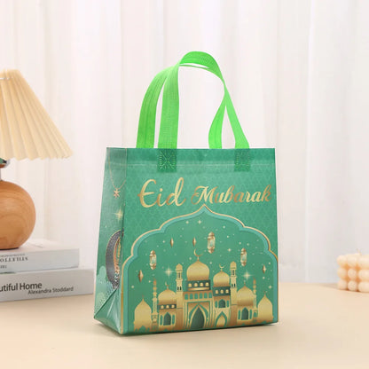 4Pcs Eid Mubarak Gift Bag Ramadan Kareem Nonwoven Pouch Cookie Candy Packaging Bags Muslim Islamic Ramadan Party Decor Supplies