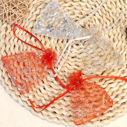 25/50/100pcs Hot Printing Organza Gift Bag for Jewelry Snowflake Drawstring Pouches for Wedding Christmas Party Candy Packing