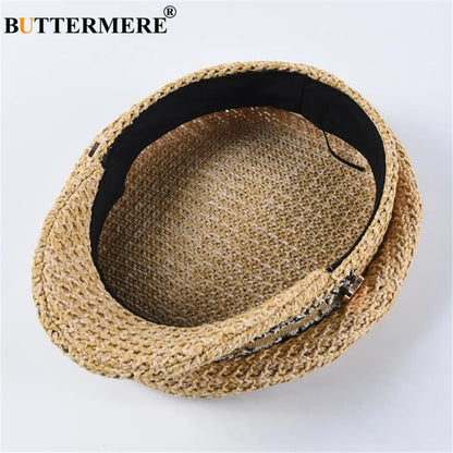 BUTTERMERE Straw Newsboy Cap Women Baker Boy Hat Female Khaki British Style Retro Designer Brand Spring Summer Octagonal Cap