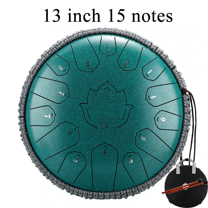 Hluru Glucophone Steel Tongue Drum 13 Inch 15 Notes Tone Key C Ethereal Drum Handpan Percussion Musical Instrument