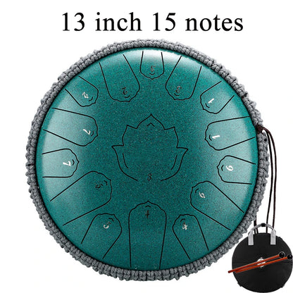 Hluru Glucophone Steel Tongue Drum 13 Inch 15 Notes Tone Key C Ethereal Drum Handpan Percussion Musical Instrument