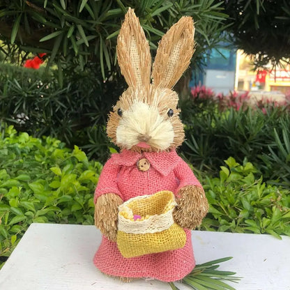Decorations Garden Ornaments DIY Straw Rabbit Exquisite Hand Gifts Prizes Birthday Gifts Easter Decorations for 25cm