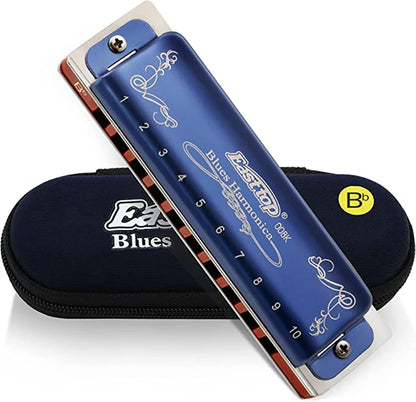 East Top Harmonica 008K Blues Harp Mouth Organ10 Holes 20 Tones Diatonic Blues Harmonica With Blue Case, Top Grade Harmonica