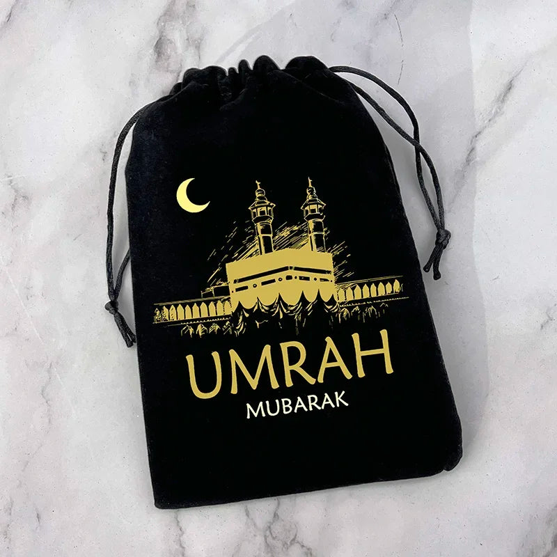 5pcs Umrah Mubarak Black Gift Bags Muslim Islamic Ramadan Kareem Eid Decoration Hajj Congratulation Keepsake Celebration Present