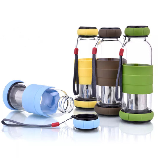 Bpa Free 420/550ml Creative Portable Rope Glass Water Bottle Fruit Juice Kettle Drink Cup Directly Stainless Steel Tea Strainer