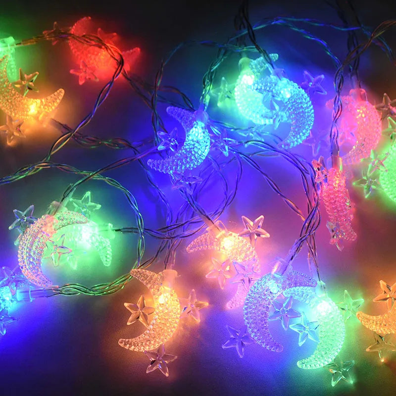 Moon Star Led String Lights EID Mubarak Ramadan Kareem Decoration for Home Islam Muslim Event Party Supplies Eid Al-Fitr Decor