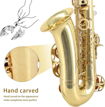 Kolnes Alto Saxophone Brass Lacquered Gold E Flat Sax Woodwind Instrument With Cleaning Brush Case Strap Gloves Accessories
