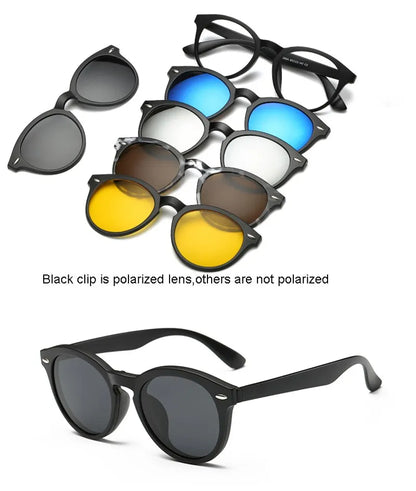 HJYFINO 5 Lenes Magnet Sunglasses Clip Mirrored Clip on Sunglasses Clip on Glasses Men Polarized Clip Custom Prescription Myopia