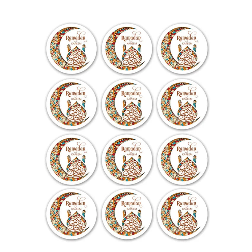60Pcs Ramadan Kareem Eid Al-Fitr Decorative Stickers Blessed Eid Mubarak Muslim Religion Festival Decor Food Gift Bag Sealing