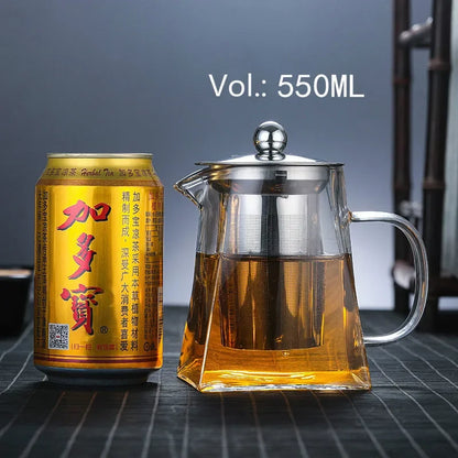 Heat-Resistant Glass Square Teapot With Stainless Steel Filter Baskets, Clear Kettle, Brewing Tea Pot, Heatable Pitcher, Jug