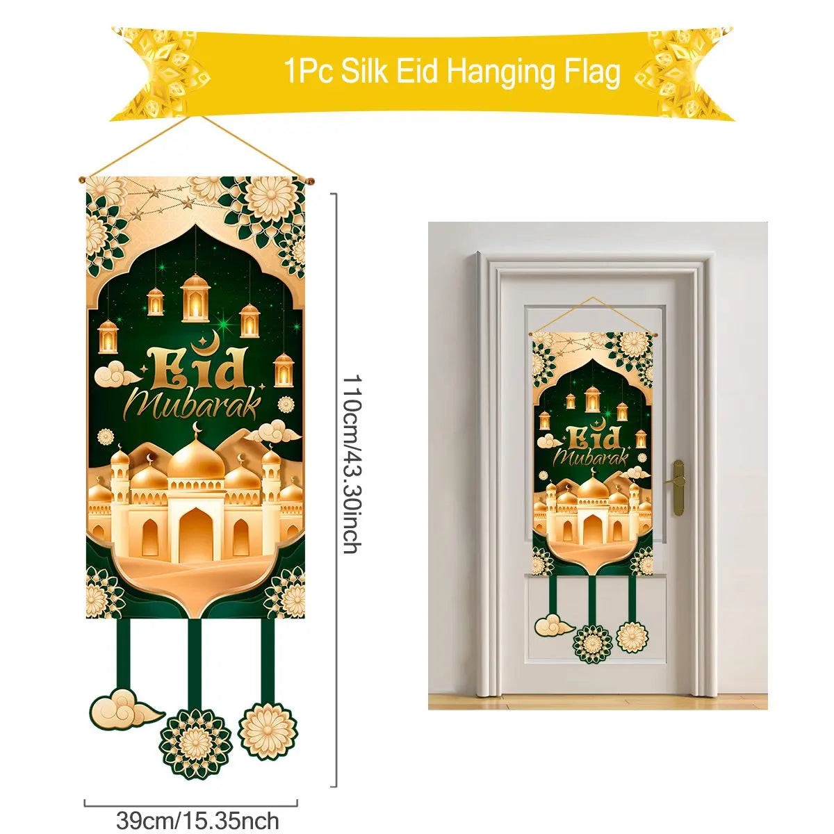 Eid Mubarak Decoration 2024 Hanging Flag Ramadan for Home Door Islamic Muslim Party Decor Ramadan Kareem Banner Eid Al-Fitr Gift