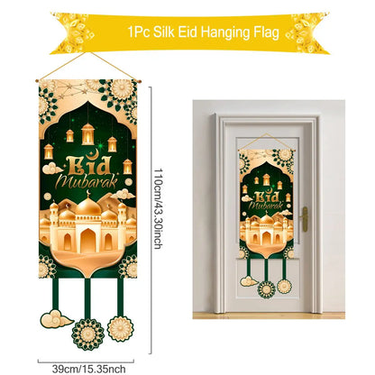 Eid Mubarak Decoration 2024 Hanging Flag Ramadan for Home Door Islamic Muslim Party Decor Ramadan Kareem Banner Eid Al-Fitr Gift