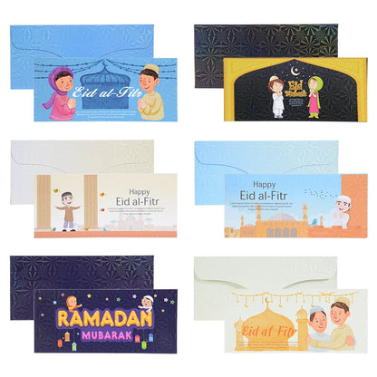 6Pcs Eid Mubarak Envelopes Money Gift Card Holder Ramadan Mubarak Decoration 2023 Islamic Muslim Eid Al-Fitr Invitation Supplies