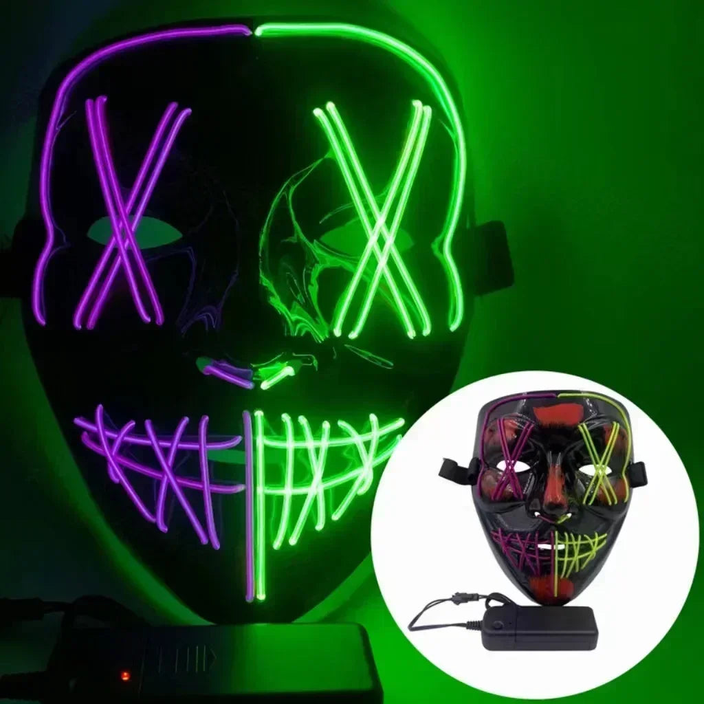 Wireless Halloween Neon LED Purge Mask Masque Masquerade Party Masks Light Grow in the Dark Horror Mask Glowing Masker