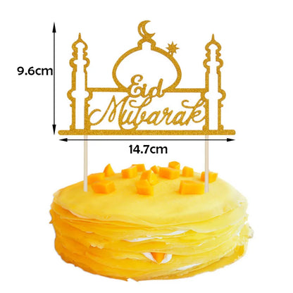 1PC Gold Sparkling Eid Mubarak Cake Topper Ramadan Cupcake Decor Ramadan Decoration 2024 Islamic Muslim Party Cake Decor