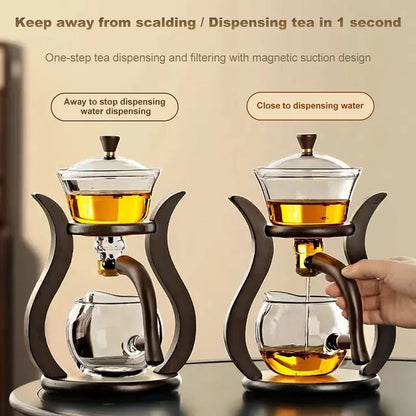 HOONRA Heat-Resistant Glass Tea Set Magnetic Water Diversion Rotating Cover Bowl Automatic Tea Maker Lazy Kungfu Teapot Drinking
