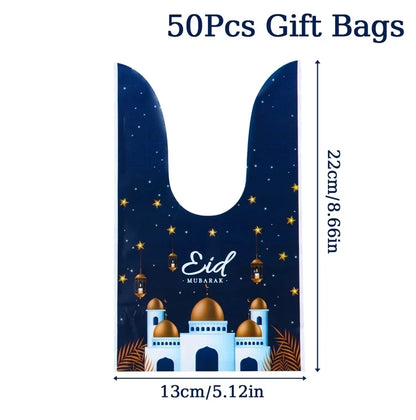 10pcs Eid Mubarak Gift Bags Plastic Candy Cookie Bag Ramadan Kareem Decoration 2024 Islamic Muslim Party Supplies Eid Gifts