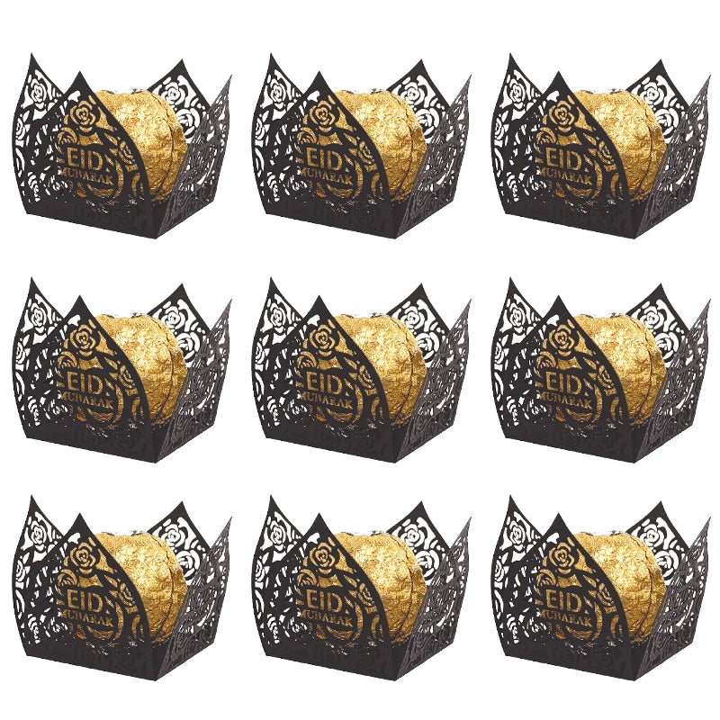 10-50Pcs Eid Mubarak Chocolate Wrappers Mini Baking Cups Cake Liner Ramadan Candy Gift Packaging Box Eid Party Decor Supplies