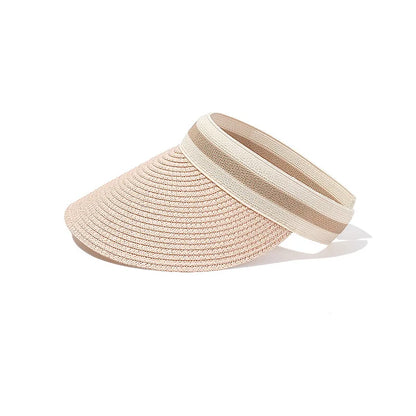 Adult Child Woman's Sun Visor Hats Female Bowknot Visor Caps Hand Made DIY Straw Summer Cap Casual Empty Top Hat Beach