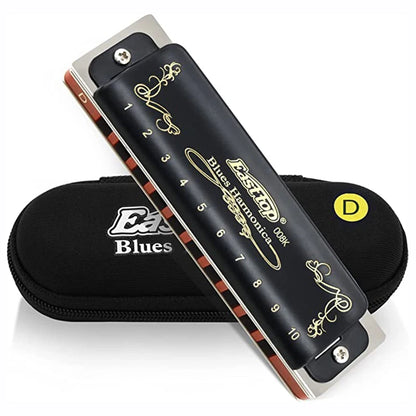 008K Diatonic Harmonica 10 Holes 20 Tones Blues Harp Mouth Organ Harmonica With Black Cover, Standard Harmonica With Canvas Bag