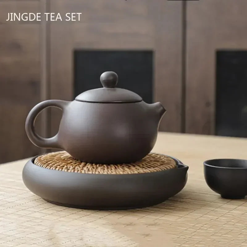 Hand-Woven Rattan Purple Clay Kettle Base Tea Tray Dry Bubble Teapot Cushion Heat Insulation Pot Cushion Tea Set Accessories
